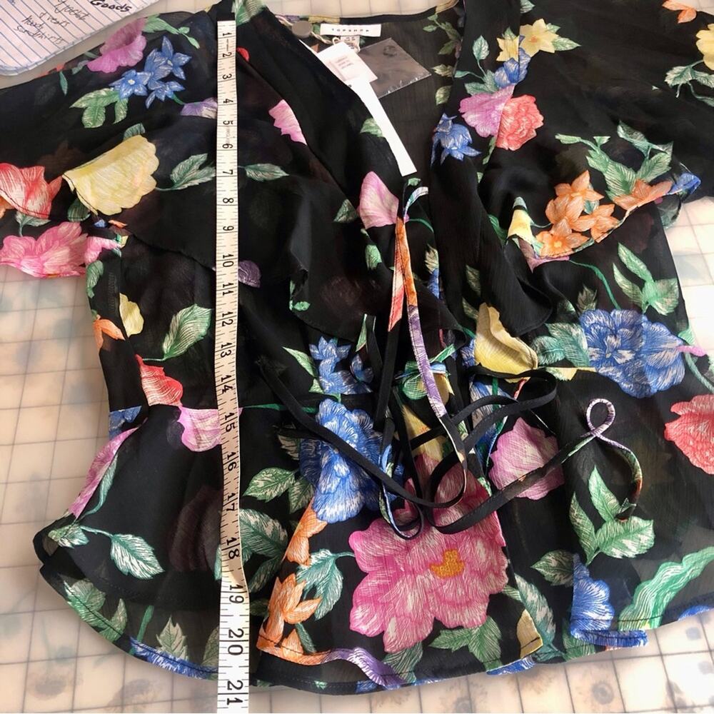 NWT Topshop Sheer Black Floral Flutter Sleeve Top Feminine Flirty Fun - Picture 11 of 16